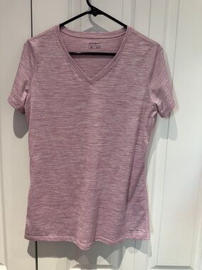 Eddie Bauer Heathered Light Pink V-Neck Short Sleeve Tee
